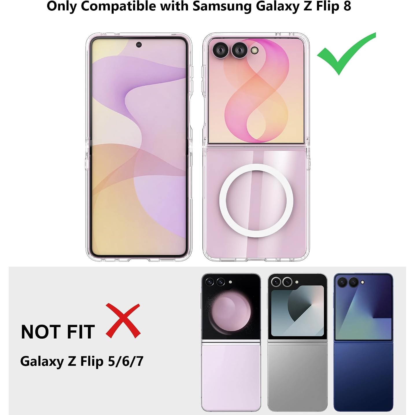 Husa pentru Samsung Galaxy Z Flip 8, cu MagSafe Anti-Shock 1.5mm, transparent