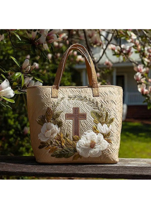Geanta tote dama, imprimeu floral vintage, multicolor, 35x38cm
