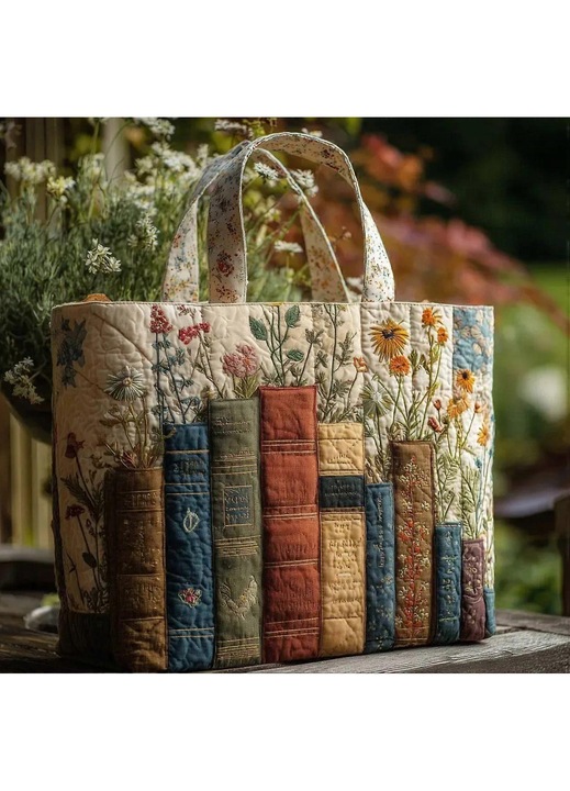 Geanta tote dama, imprimeu floral vintage, multicolor, 35x38cm