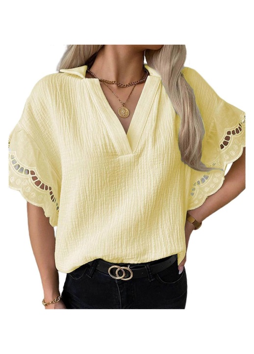 Bluza dama cu decolteu in V maneci cu volane galben