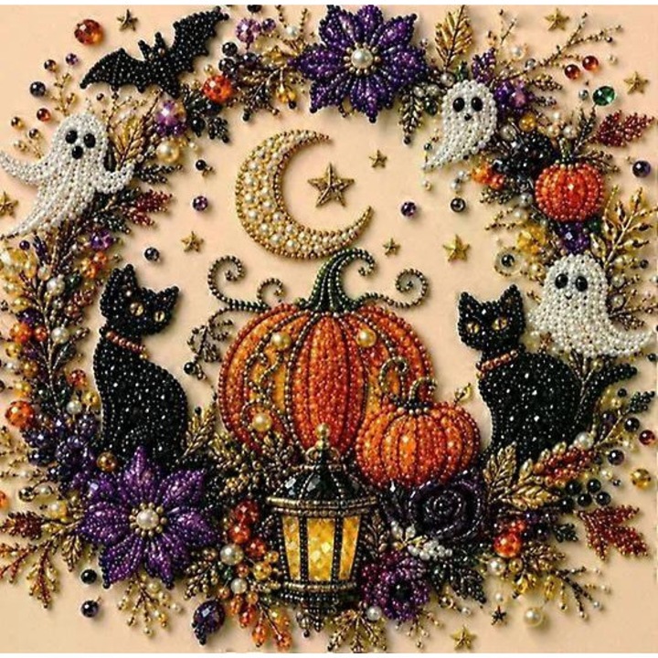 Set artizanat Halloween perle, fantoma dovleac luna, multicolor, 20x20cm