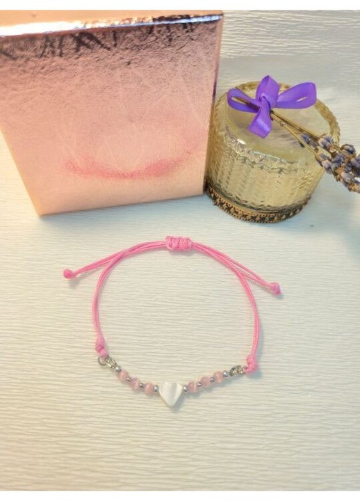 Bratara handmade roz cu inima – reglabila, margele delicate - Amma Design
