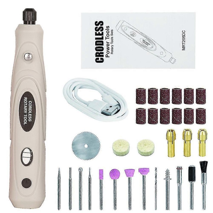 Set scule rotative multifunctionale, 36 piese, portabil, USB, 3 viteze, rosu-gri-verde, 160x30mm