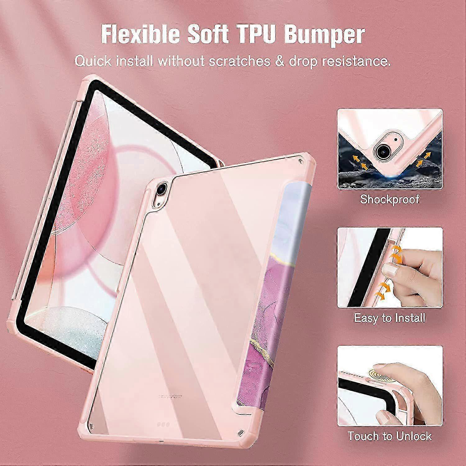 Husa tableta cu model marmura, acrilic si slot pentru stilou, multicolor, universal