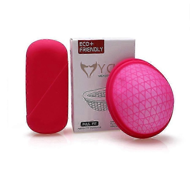 Cupa menstruala reutilizabila, silicon moale, rosu mov, S 60x67x31mm L 85x76x34mm