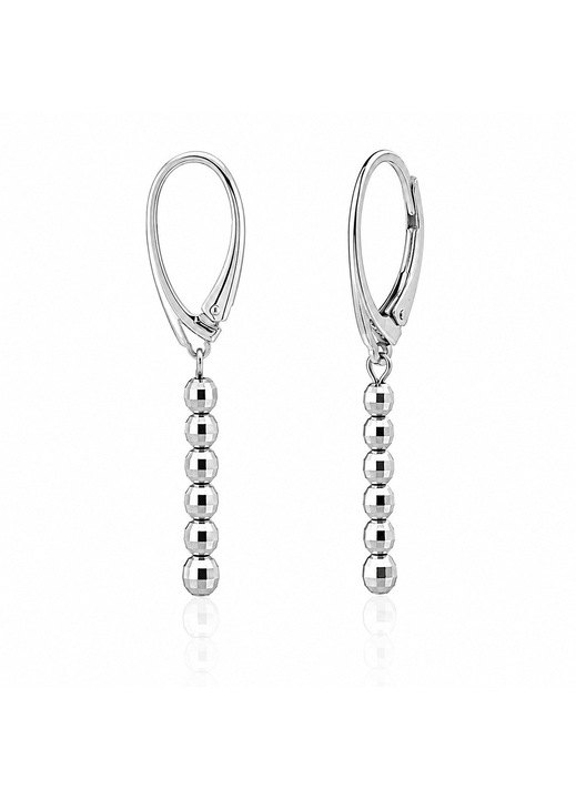 Cercei dama din argint 925 cu bile Disco diamantate, model lung, inchidere englezeasca, lungime 35 mm, bijuterie argintie eleganta pentru cadou