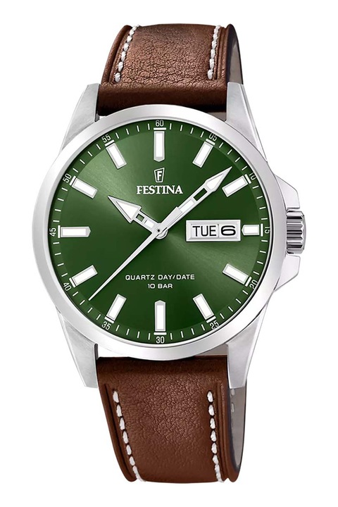 Festina, Часовник с кожена каишка, Сребрист, Канела