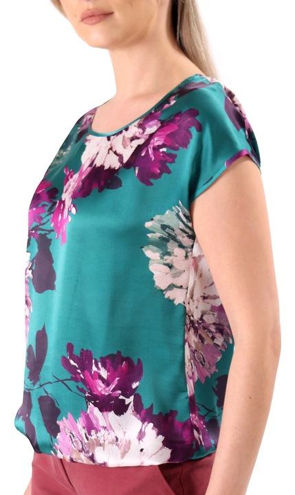 Bluza lejera din matase naturala imprimata cu motive florale BJV-C4, Verde