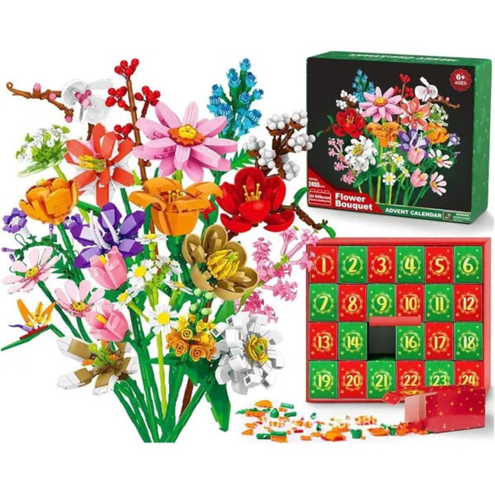 Calendar Advent Craciun 2025 set constructie buchet flori multicolor 1230 piese 6-12 ani