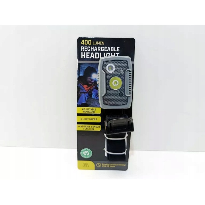 Lanterna frontala LED 400 lumeni, 8 moduri, senzor miscare, USB-C, reglabila