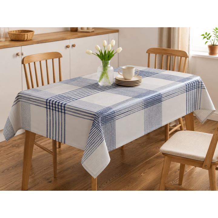 Műanyag terítő 90×140 cm – Vízálló, könnyen tisztítható, elegáns minta, Fehér-Kék