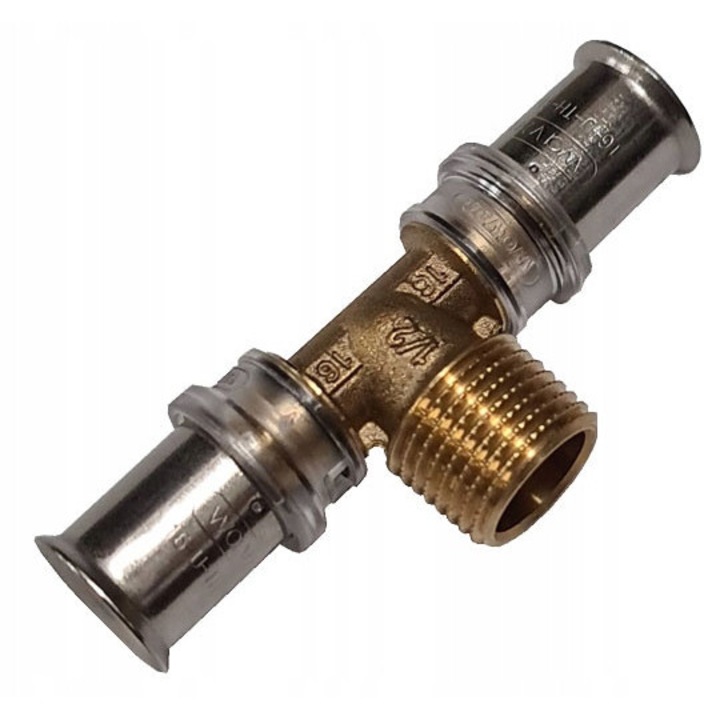 Trojnik Wavin Tigris M5 sárgaréz 16x1/2x16 mm