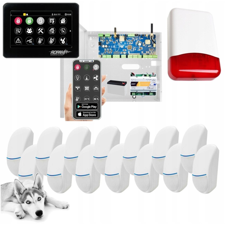 Ropam NeoLTE-IP-64 riasztórendszer szett, 14 érzékelő, fekete érintőpanel, WiFi, 12V, 7Ah