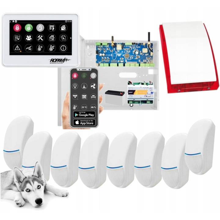 Ropam NeoLTE-IP-64 riasztórendszer szett, WiFi, 8 Bingo Plus érzékelő, fehér érintőpanel, 12V 7Ah