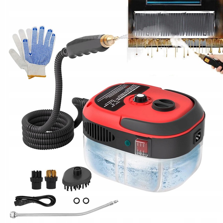 Parownica portabila 2500W, 6 trepte, negru-rosu, 19x15x13cm, set accesorii
