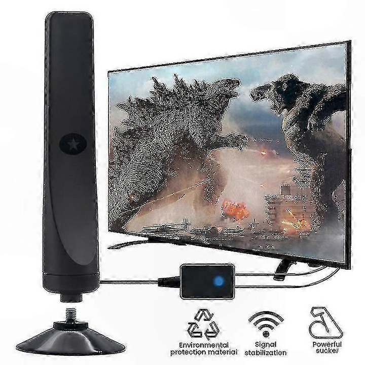 Antena TV universala interior, raza 50 mile, compacta, neagra
