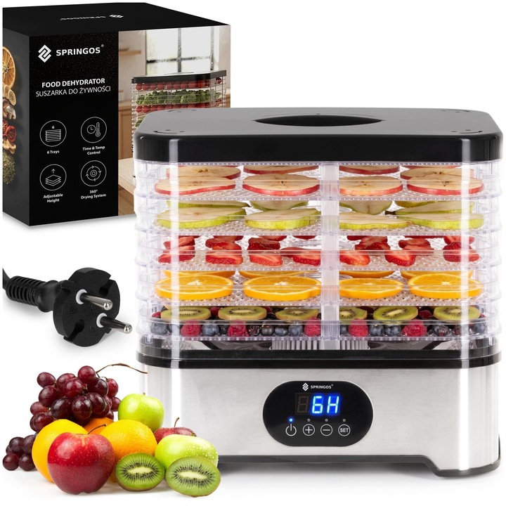 Deshidrator alimente Springos 6 niveluri 12L alb 32x25x28cm