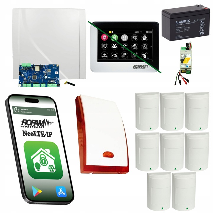 Ropam NEOLTE-IP-SET riasztórendszer, 8 Paradox érzékelő, LTE Wi-Fi, érintőpanel, fekete-fehér