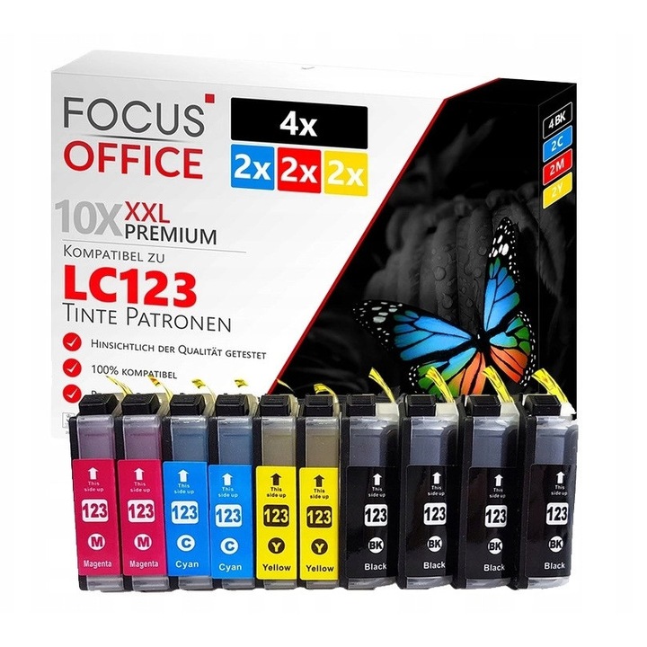 Fókusz Irodai tintapatron készlet, 10 db, Brother LC123 XL kompatibilis, többszínű, 26ml/16ml