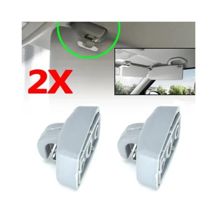 Set 2 clips parasolar plastic, gri perlat, compatibil VW T4 T5 T6