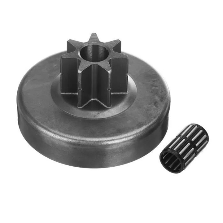 Tambur ambreiaj cu pinion pentru Stihl 028/028AV/028WB, 7 dinti, compatibil 1118640 2001325, include rulment cu ace, metal, set 1 buc