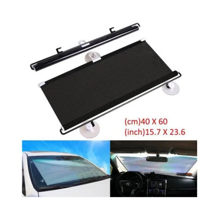 Parasolar auto telescopic retractabil negru PVC