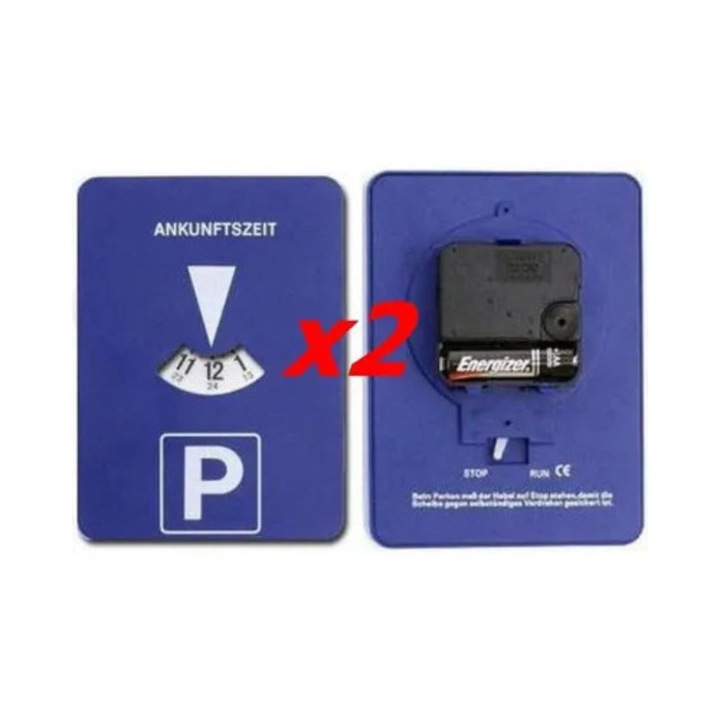 Set 2 discuri parcare cu ceas automat, albastru, 15x15cm