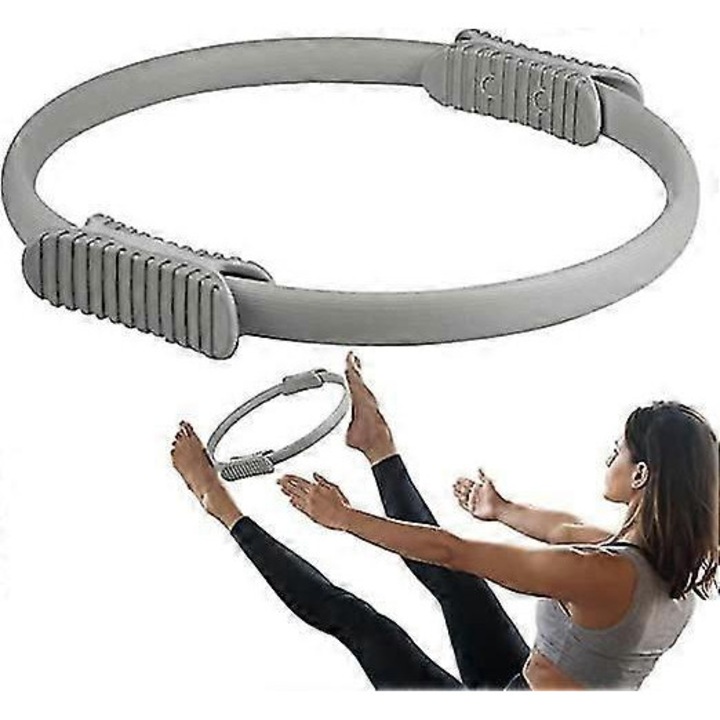 Pilates fitnesz karika 33cm, ellenálló, szürke gumírozott fogantyúk