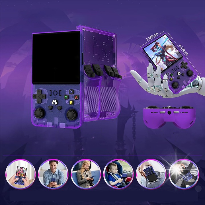 Consola retro BEDEE R36S, 21000 jocuri, 64GB, violet, portabila