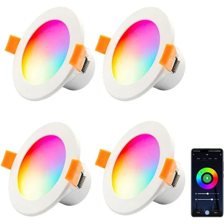 Set 4 spoturi LED RGB alb cald, dimabile, 5W, 230V, 6500K