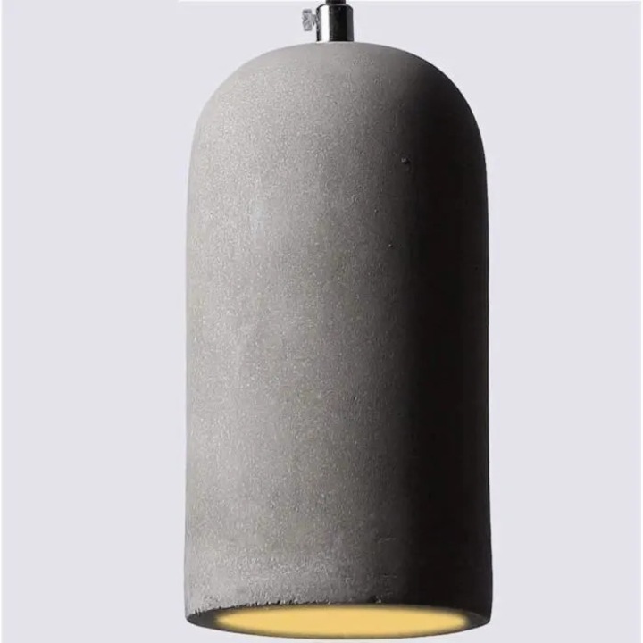 Pendul din beton cidiscount-xwx-260804-504, dulie E27, cablu textil reglabil 150 cm, diametru 10 cm, inaltime 18 cm, gri