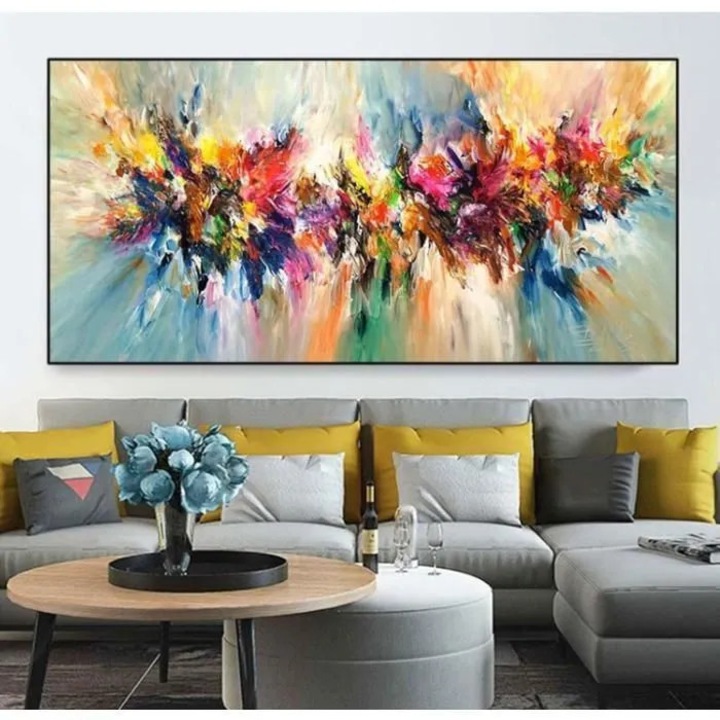 Tablou abstract colorat flori inflorite pe panza 60x120cm