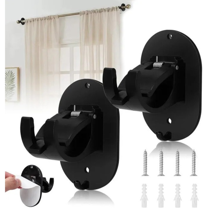 Suporturi pentru galerie perdea fara gaurire, set 2 piese, alb, dimensiuni standard