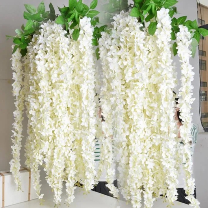 Flori artificiale albe, vita de vie, 3 ramuri, 90x60cm