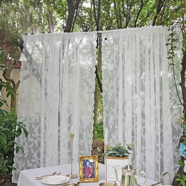 Set 2 perdele dantela albe semitransparente 150x200cm