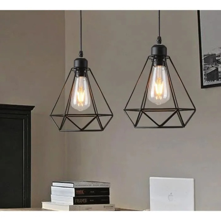 Set 2 Pendule Retro Industrial, Metal, Negru, 20.5x25cm