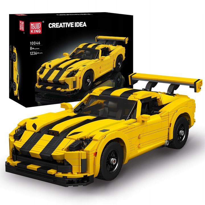 Set de constructie Mould King 10046 Dodge Viper, 1236 piese, galben/negru, dimensiuni 31,6 x 13,6 x 9,7 cm