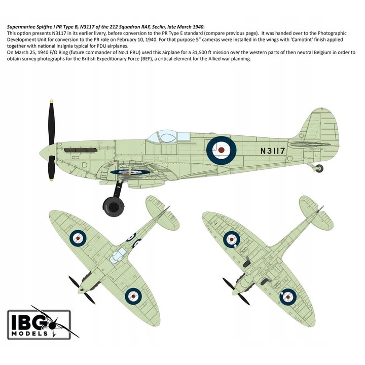 IBG Supermarine Spitfire PR Type A/B/E 1939-40 1:72 repülőgépmodell