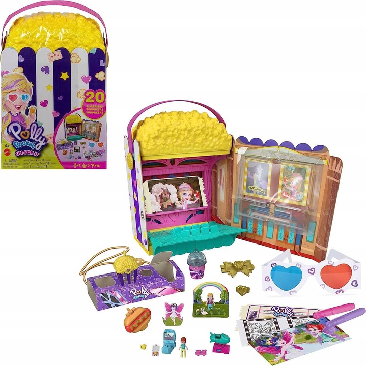 Set Polly Pocket, cinema, accesorii, multicolor, 23x21x10cm