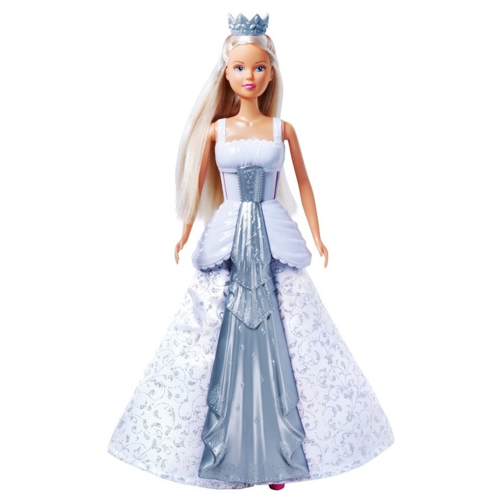 Papusa Steffi Love Simba rochie 2in1 alba roz 30cm