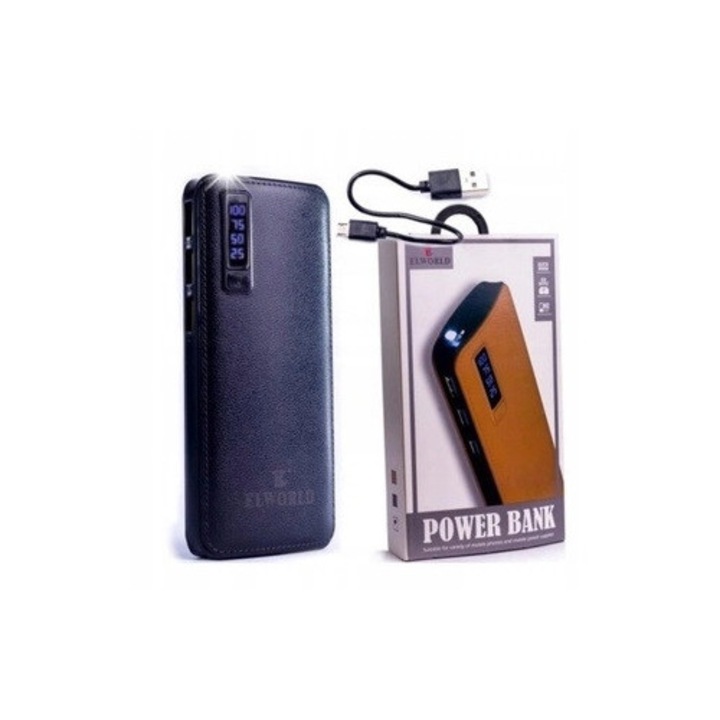 Външна батерия R2 Invest 5901646281592, 20000 mAh, 3x USB, LCD екран, вход/изход 5V/2.1A, вграден фенер, Li-Pol, черна