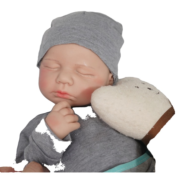 Papusa nou-nascut baiat, silicon, alb fildes, 49cm, 3kg
