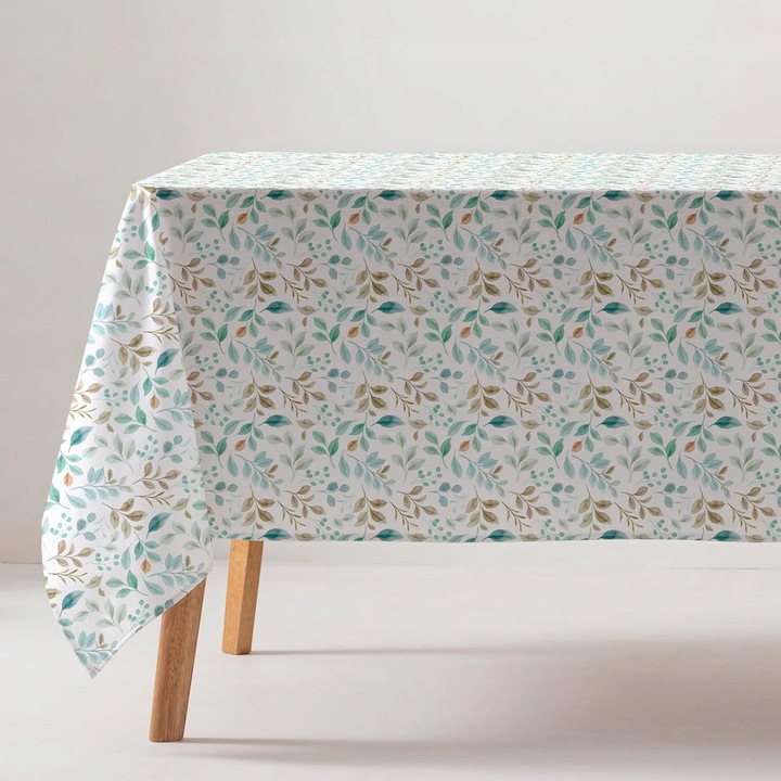 Téglalap alakú asztalterítő, pamut, akvarell virágmintás, vízálló, 140x300 cm