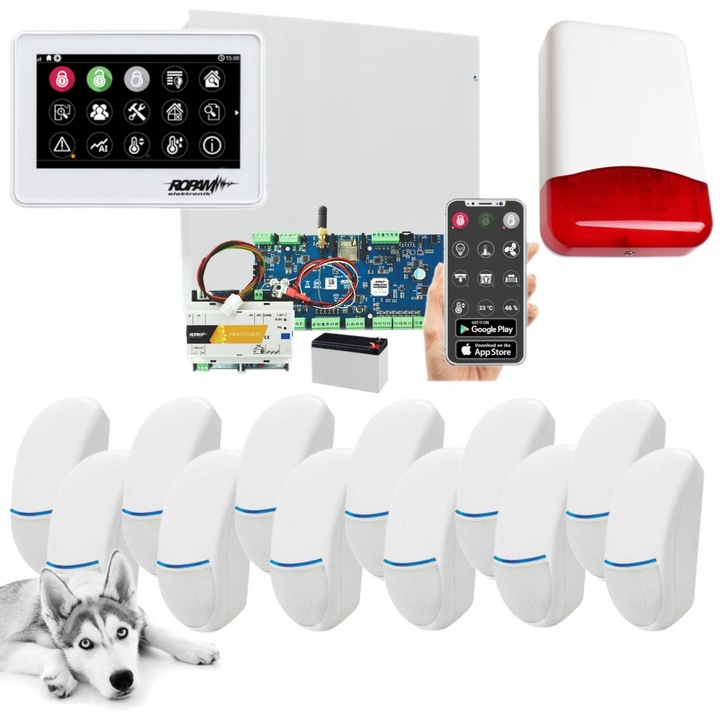 Ropam Neo-IP-64 WiFi riasztórendszer, 12 Bingo Plus érzékelő, fehér érintőpanel, 15kg