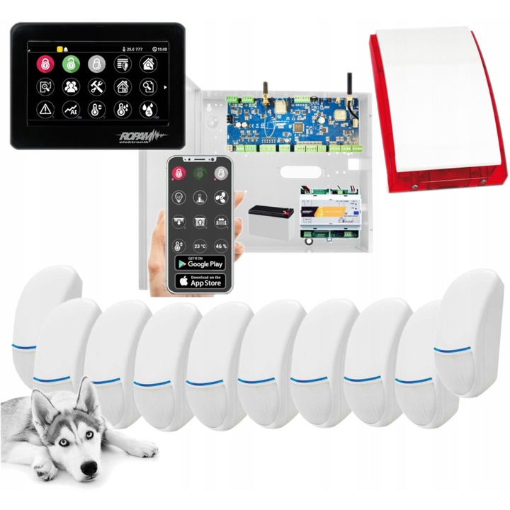 Ropam NeoLTE-IP-64 riasztórendszer szett, 10 érzékelő, fekete érintőpanel, WiFi, 12V 7Ah