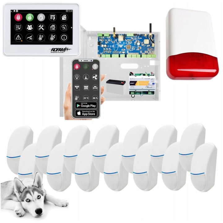 Ropam NeoLTE-IP-64 riasztórendszer szett, 14 érzékelő, fehér érintőpanel, WiFi, 12V
