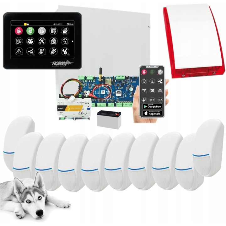 Ropam Neo-IP-64 riasztórendszer szett, 10 Bingo Plus érzékelő, WiFi, fekete érintőpanel, 15kg