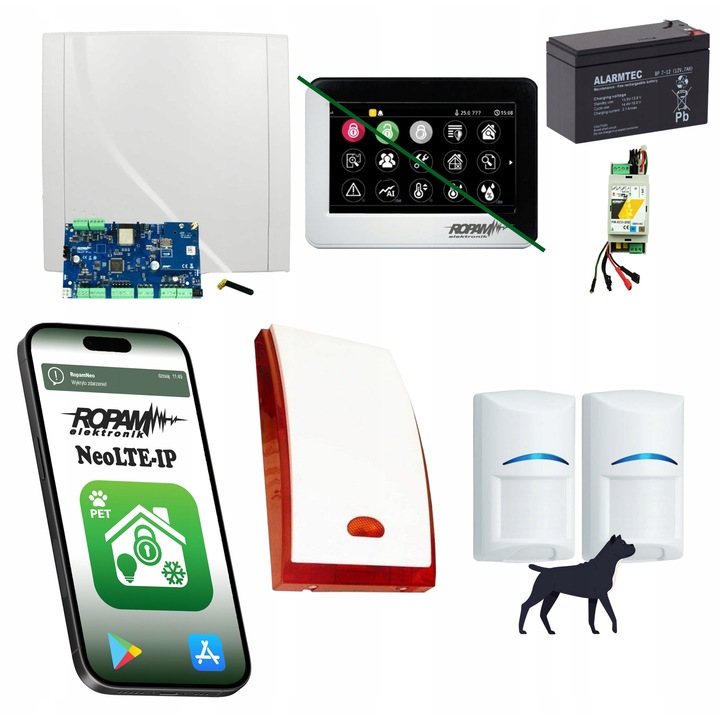Ropam NEOLTE-IP-SET riasztórendszer, 2 Bosch érzékelő, kisállatbarát, fehér, komplett készlet