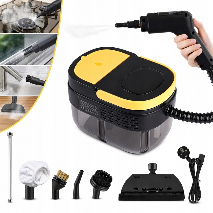 Parownica manuala 2500W, reglabila 3 trepte, galben-negru, 1600ml, 120C, 1.5x1.5m