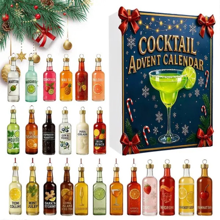Calendar Advent 2026 pentru cocktailuri PO-CJ-K0433-26-8-26-9072, 24 decoratiuni acrilice plate tematice, multicolor, 260 x 180 x 30 mm